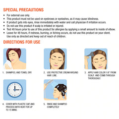 Directions and precautions panel for semi-permanent hair color 125