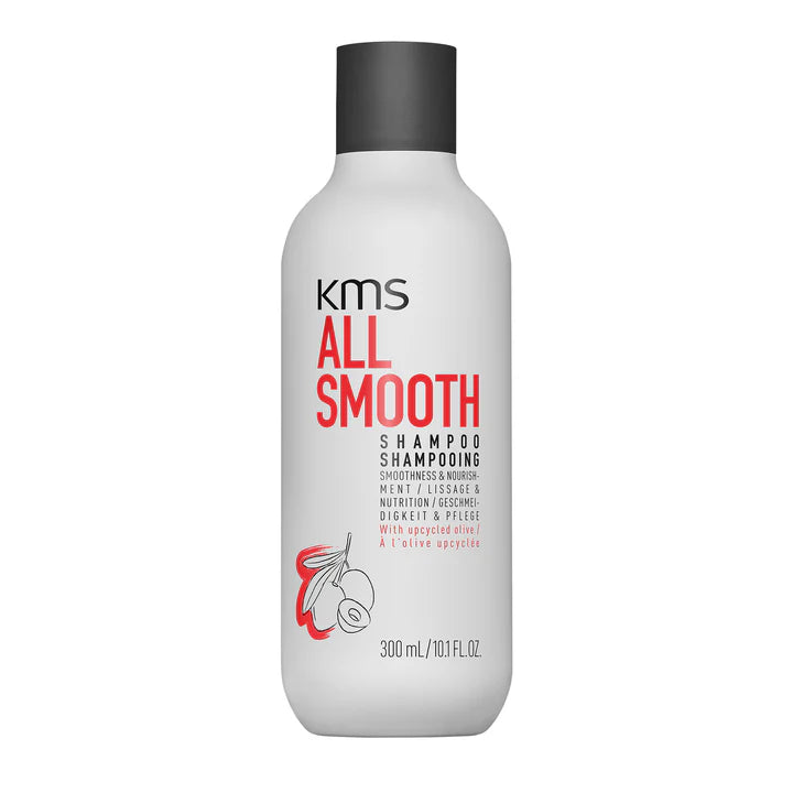 KMS All Smooth shampoo bottle, 300 ml, white bottle with black cap