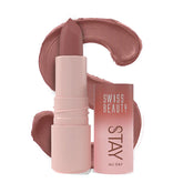 Dusty rose-brown lipstick with cap, Swiss Beauty Stay All Day tube