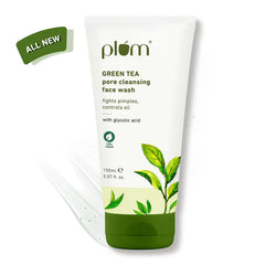plôm green tea pore cleansing face wash tube, white with green base, 150 ml