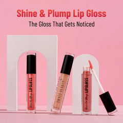 Set of lip glosses in clear tubes with black caps and glittery tint