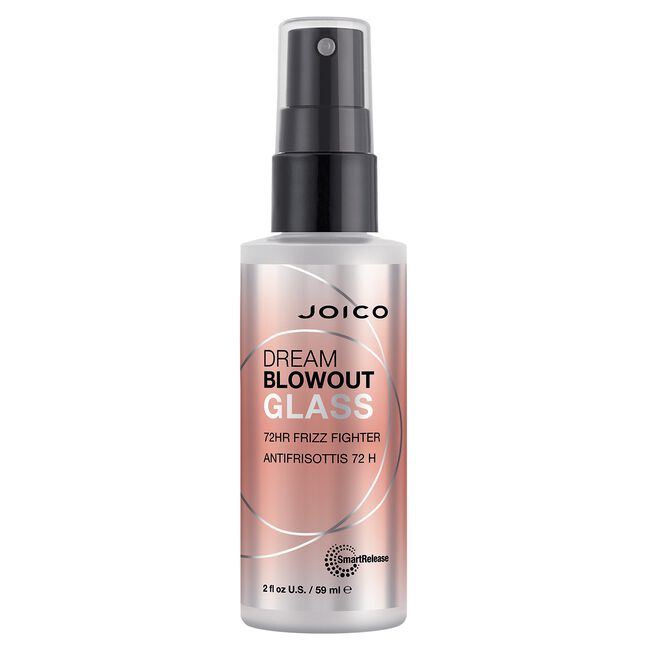 Joico frizz-fighting spray bottle with black pump and clear pink body