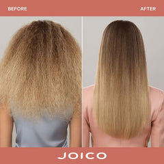 Joico frizz-fighting treatment on smooth shiny hair, before and after