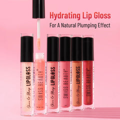 Lip gloss set of clear tubes with black caps in multiple shimmer shades