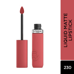 Matte liquid lipstick set with applicator wand and tube, muted rose-red shade