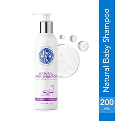 Natural baby shampoo bottle with pump, 200 ml size, white bottle and purple label