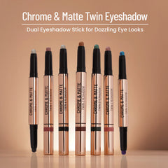 Twin eyeshadow sticks lineup with multiple matte and chrome shades
