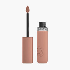 Matte liquid lipstick with black applicator wand and nude rose tube, L'Oreal Paris