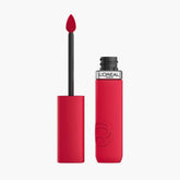 Liquid matte lipstick, red tube with black applicator tip