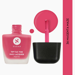 Magenta matte nail lacquer bottle with applicator brush