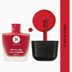 SUGAR matte nail lacquer bottle with red shade and nail brush applicator