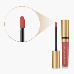 Soft matte liquid lipstick in Muted Russet with applicator tip and gold tube