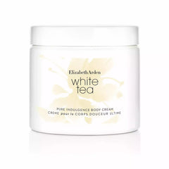 White Tea body cream jar with white plastic lid and cream-colored label