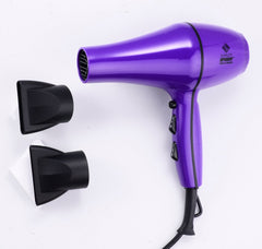 Purple professional hairdryer with black diffuser attachments