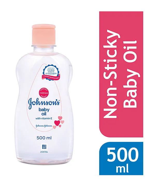 Johnson's baby oil bottle with pink cap, 500 ml