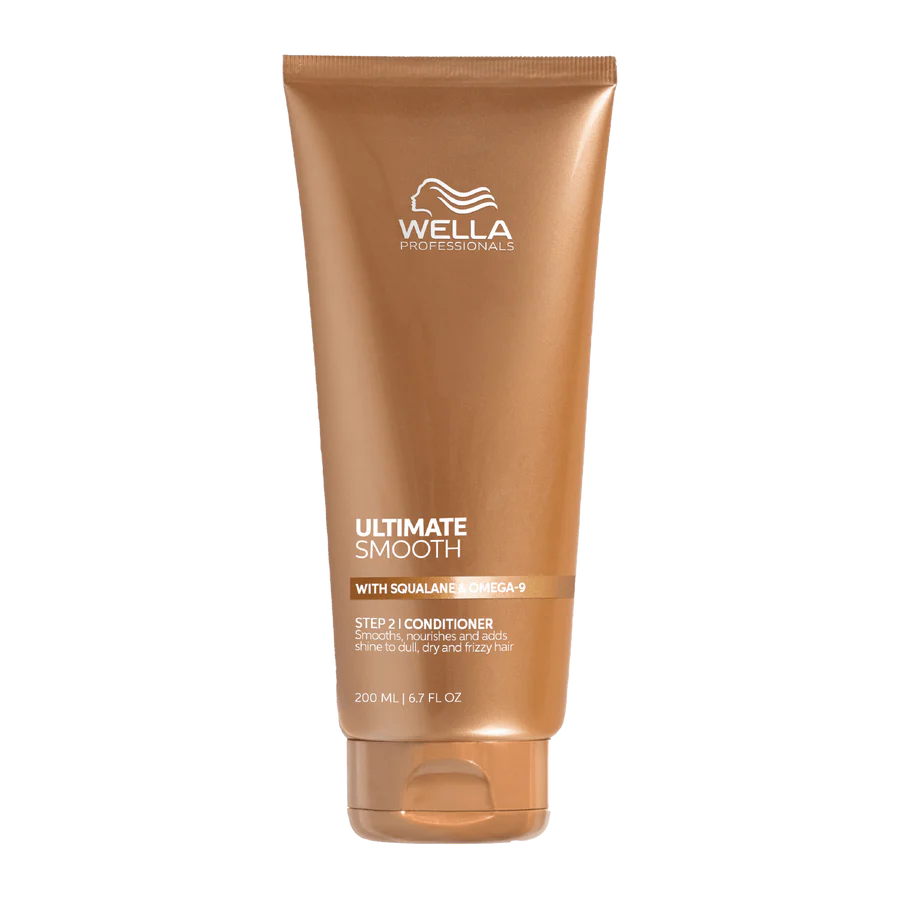 Wella Professionals Ultimate Smooth conditioner tube, tan 200 ml squeeze bottle.