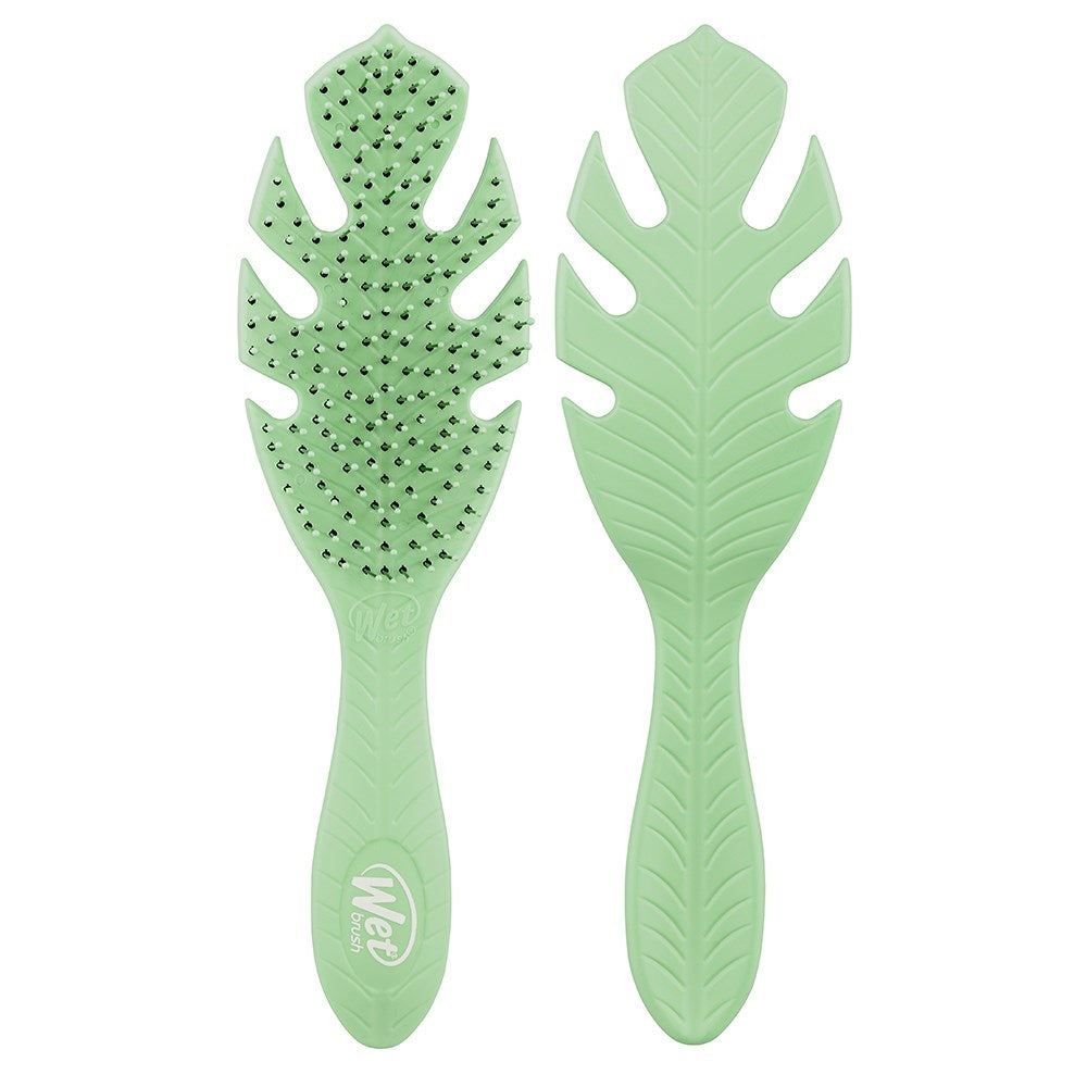 Wet Brush Go Green Detangler green hair brush, leaf-shaped, pin bristles