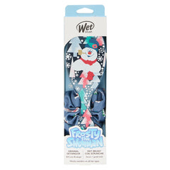 Wet Brush Frosty detangler scrunchie kit, blue packaging with snowman graphic.