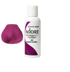 Semi-permanent hair color bottle with ADORE logo and fuchsia color swatch