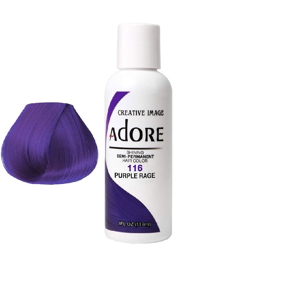 ADORE Purple Rage hair dye bottle, 116 shade, semi-permanent 4 fl oz