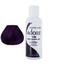 Rich eggplant hair dye bottle with white cap and purple label