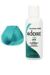 Hair dye bottle ADORE 195 Jade with turquoise color swatch