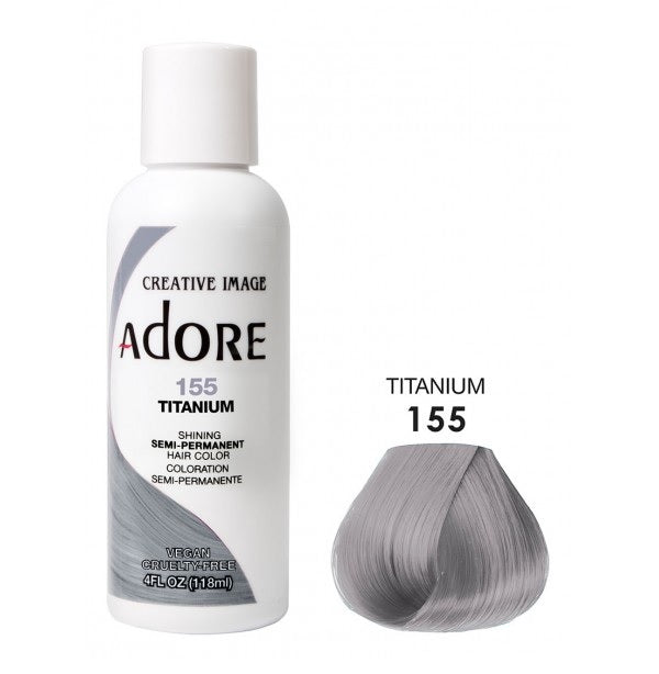 ADORE Titanium 155 semi-permanent hair color bottle, light gray shade swatch