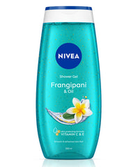 NIVEA Frangipani & Oil shower gel bottle, teal front view with white cap