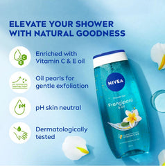 NIVEA Frangipani & Oil shower gel bottle, teal bottle with white cap