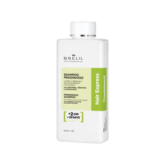 Brelil Hair Express Shampoo Prodigioso bottle, white plastic with green label