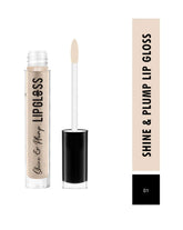 Nude lip gloss in clear tube with wand applicator and shade marker 01
