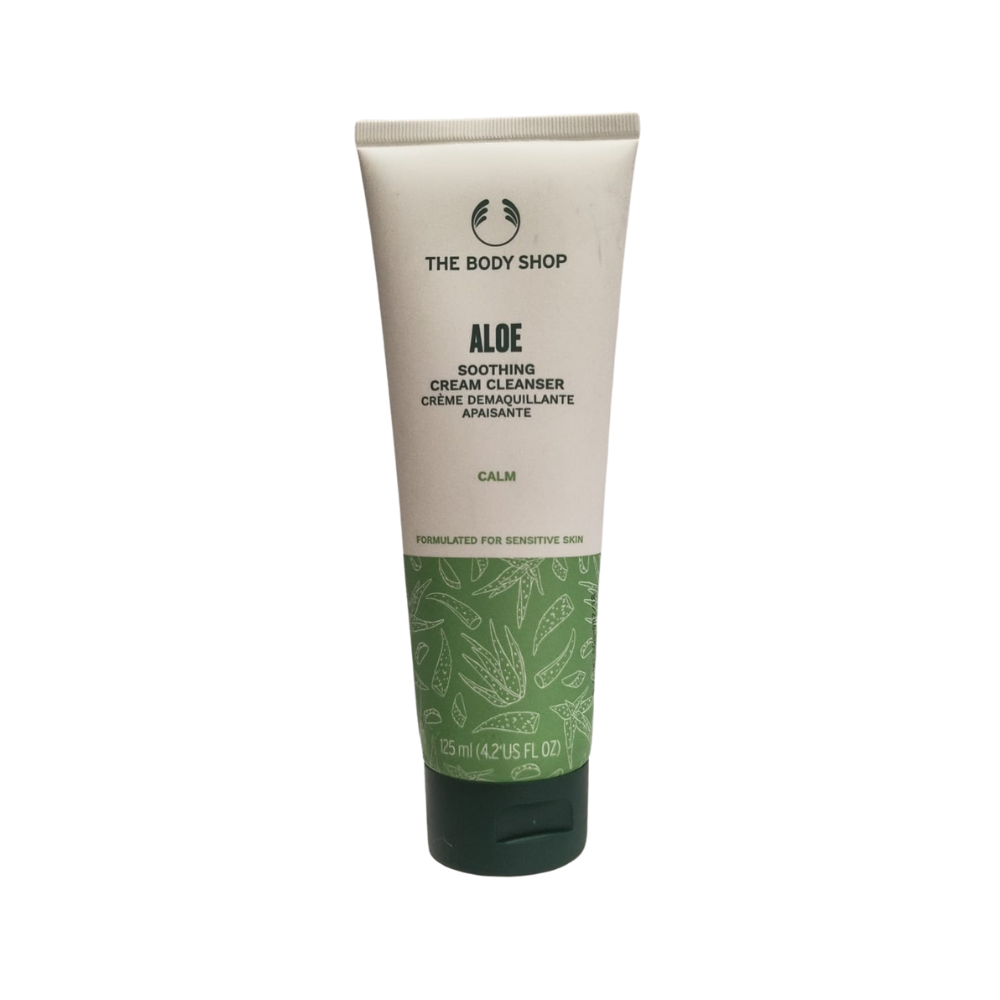 The Body Shop Aloe soothing cream cleanser tube, white and green cap, 125 ml