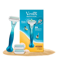 Gillette Venus Smooth Escape shaving handle with three replacement cartridges