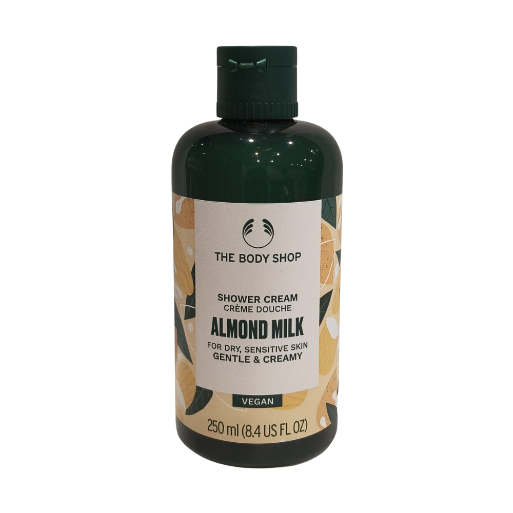 The Body Shop almond milk shower cream, 250 ml bottle, vegan