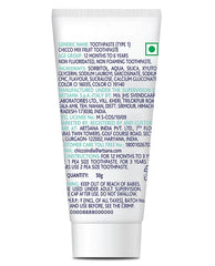 Chicco kids fluoride-free toothpaste tube, back label with directions and ingredient list