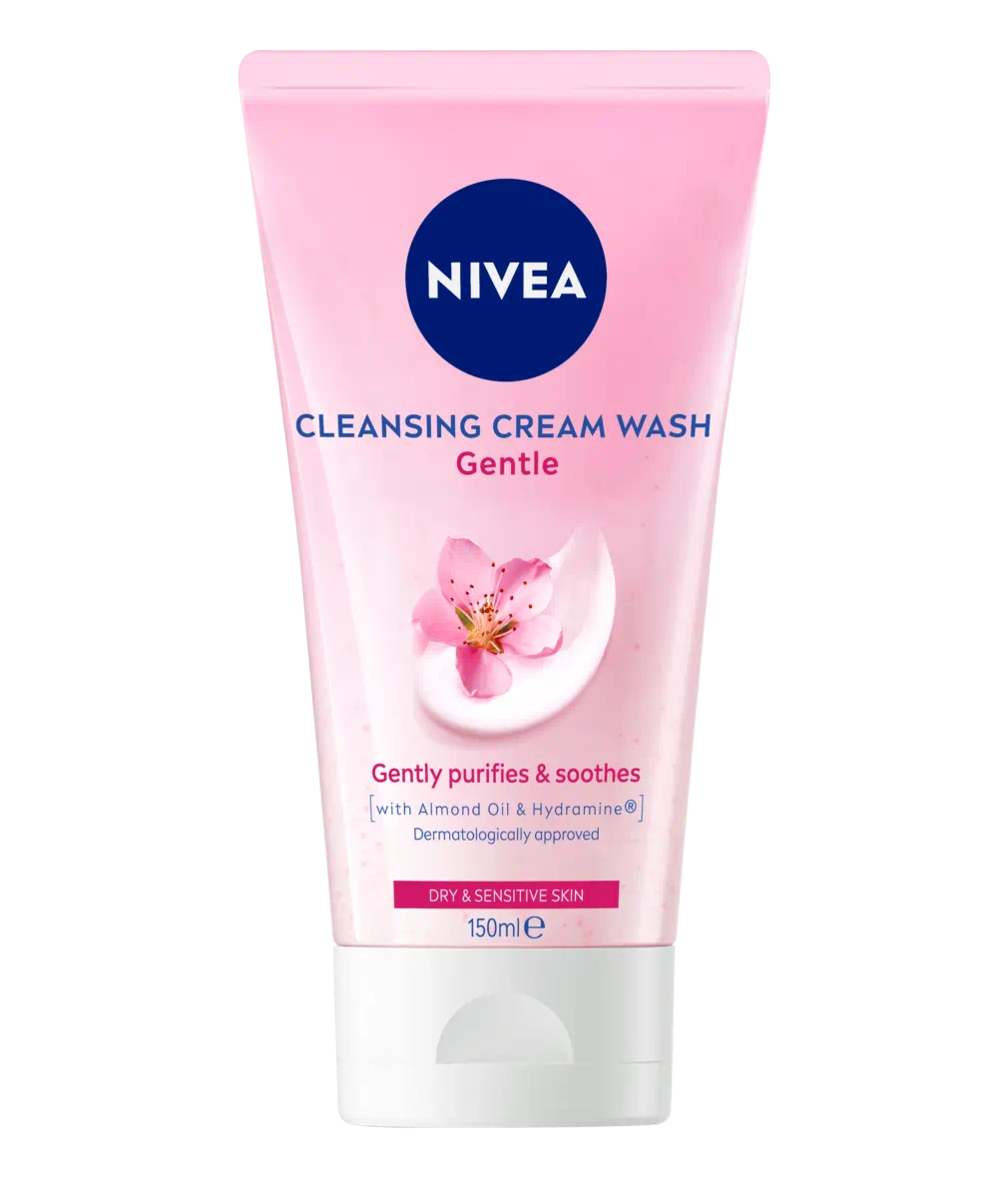 Nivea Gentle Cleansing Cream Wash tube, pink with flip-top cap, 150 ml.