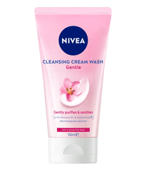 Nivea Gentle Cleansing Cream Wash tube, pink with flip-top cap, 150 ml.