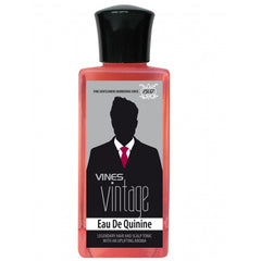 Vines Vintage Eau de Quinine hair tonic bottle with red body and black cap