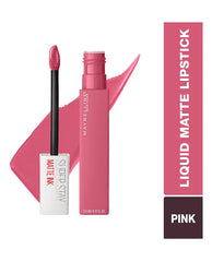 Liquid matte ink lipstick, pink shade, applicator and smear