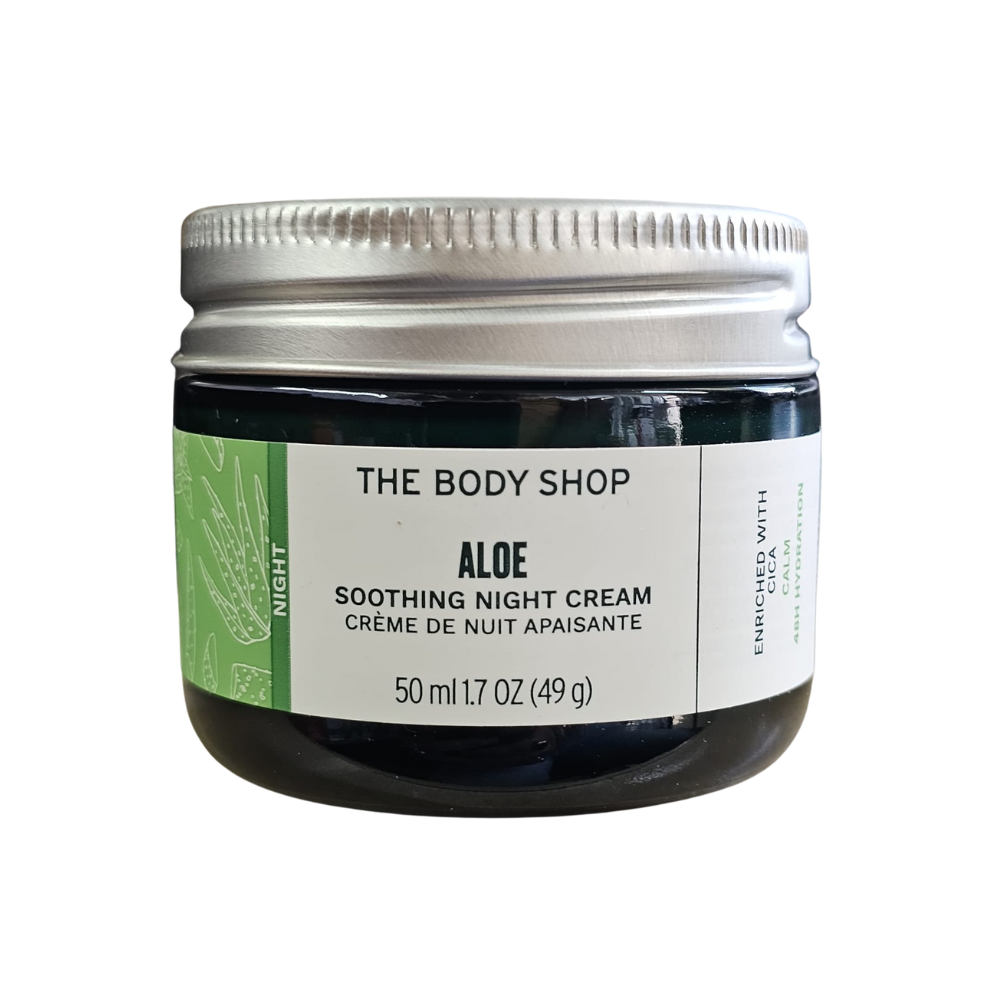 The Body Shop aloe soothing night cream jar, 50 ml, with silver lid