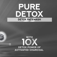 Pure Detox facewash label graphic with 10x activated charcoal text