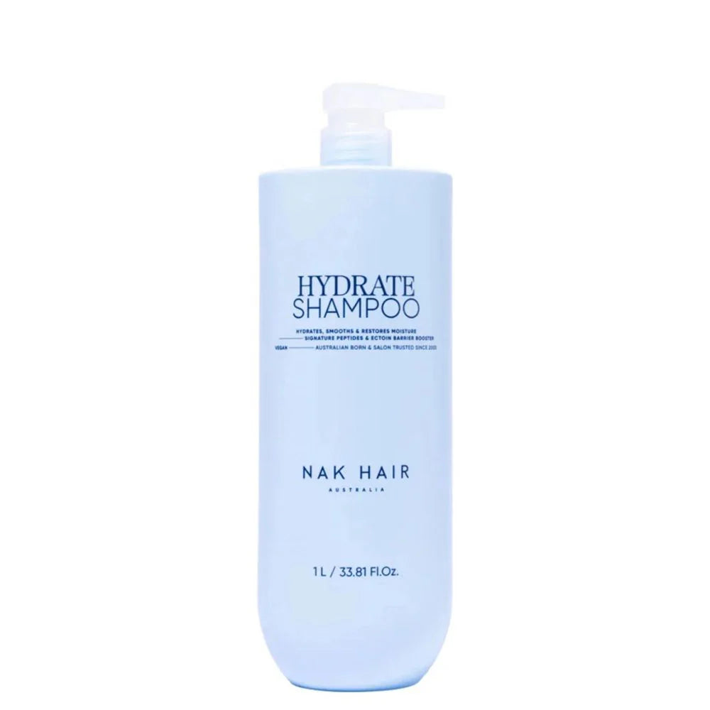 NAK Hydrate Shampoo bottle with pump, 1 L, light blue design