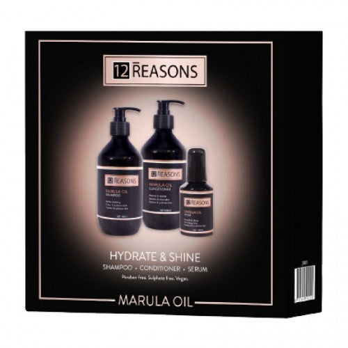 Marula oil hydrate & shine gift set box with 3 bottles
