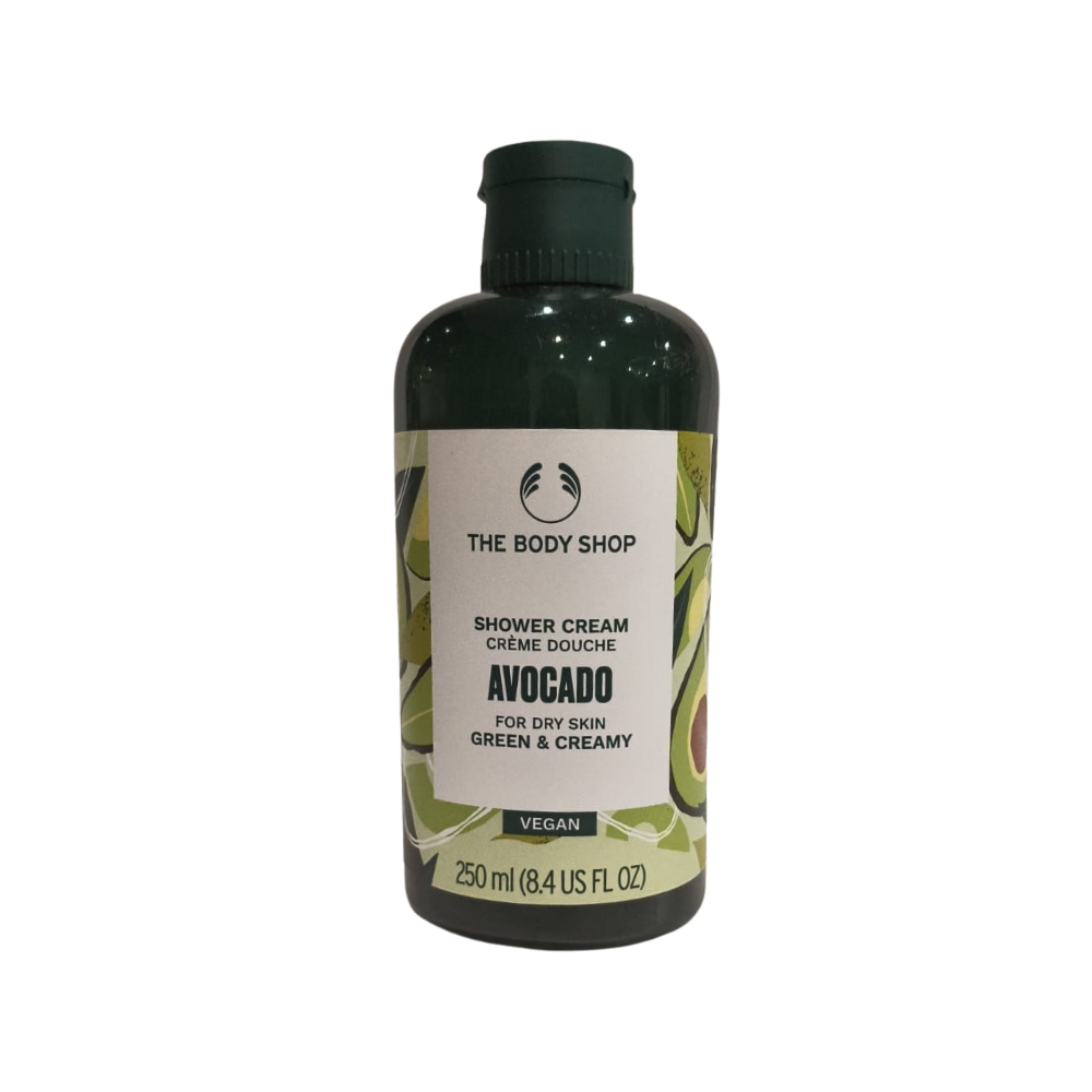 The Body Shop avocado shower cream bottle, 250 ml, dark green