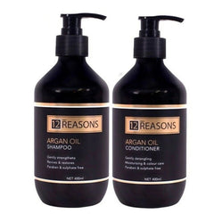 Argan oil shampoo and conditioner bundle, two black pump bottles, 400ml each
