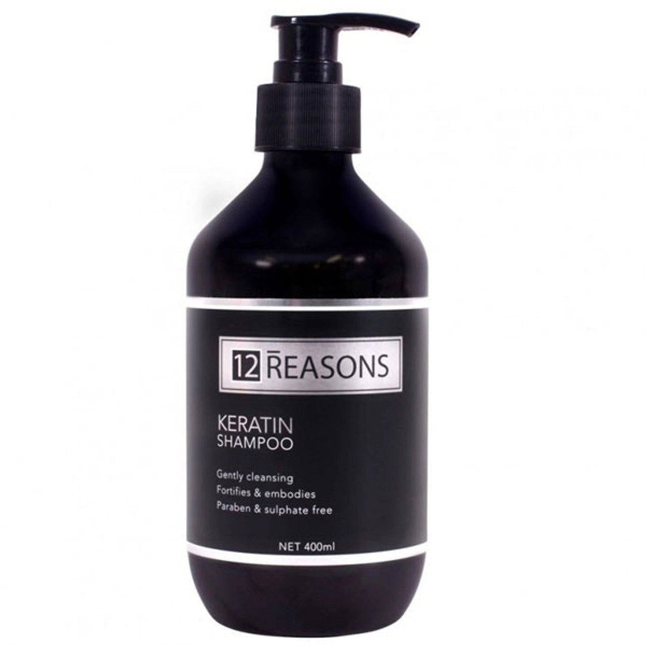 12 REASONS keratin shampoo bottle with pump, dark bottle, 400ml