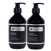 Keratin shampoo and conditioner bundle, two 400 ml bottles, black pump dispensers
