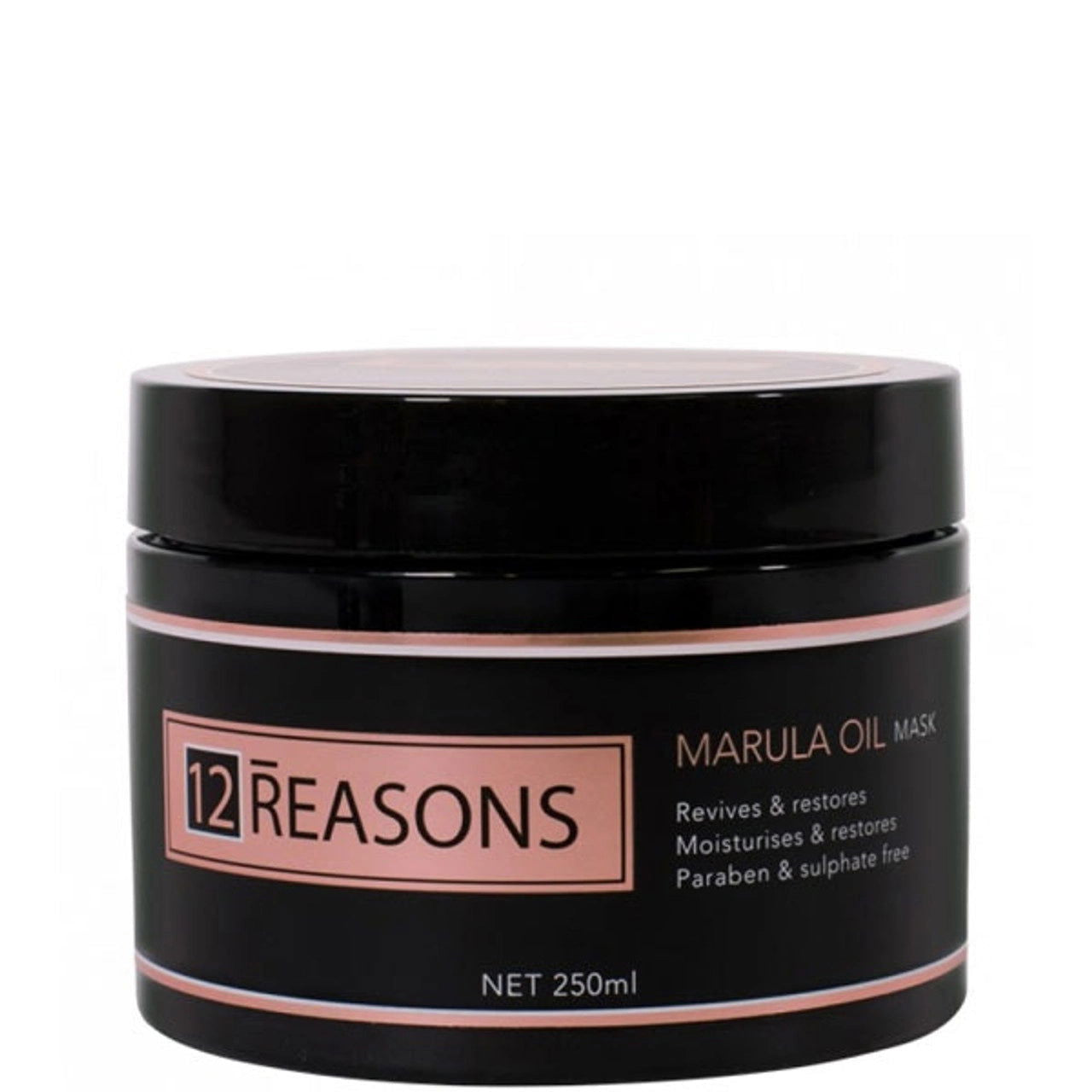 12 REASONS marula oil mask jar, black with pink label, NET 250ml