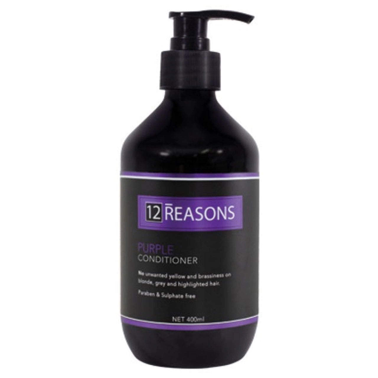 12 REASONS purple conditioner bottle with pump, 400 ml, black bottle