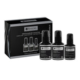 Keratin travel pack gift box with four black 12 REASONS bottles: shampoo, conditioner, spray.